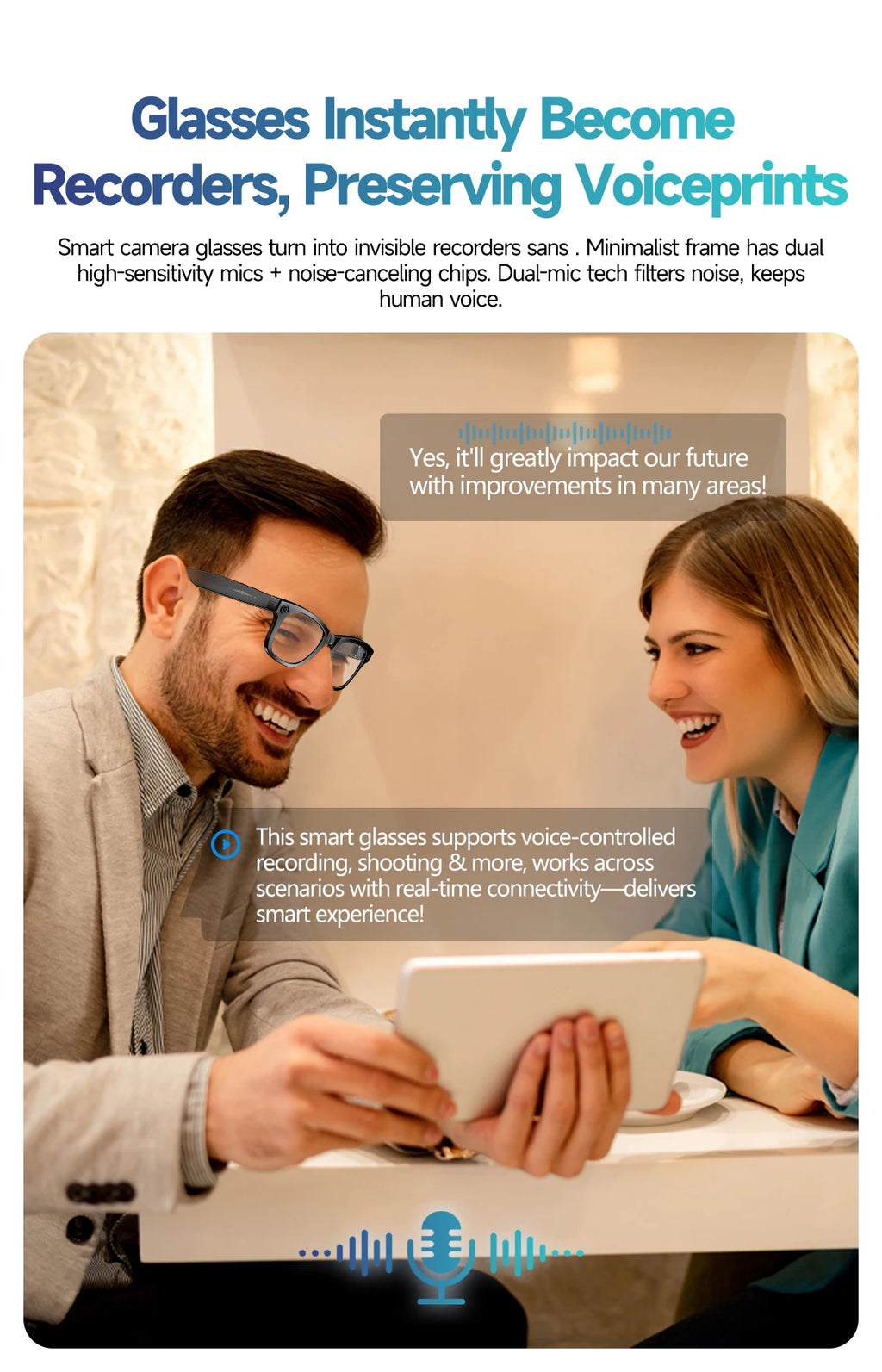 AI Smart Glasses with 8MP Camera Video Recording