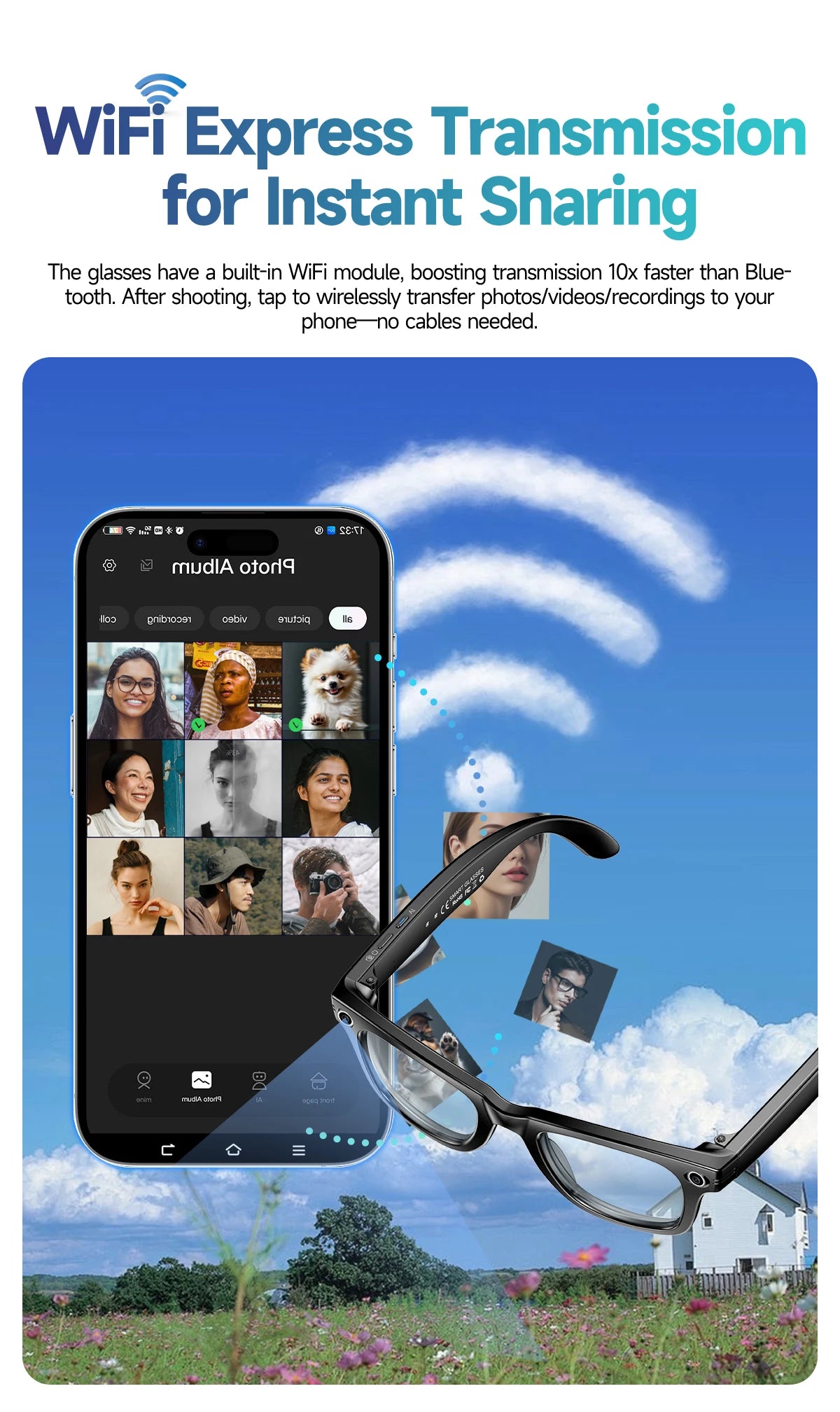 AI Smart Glasses with 8MP Camera Video Recording