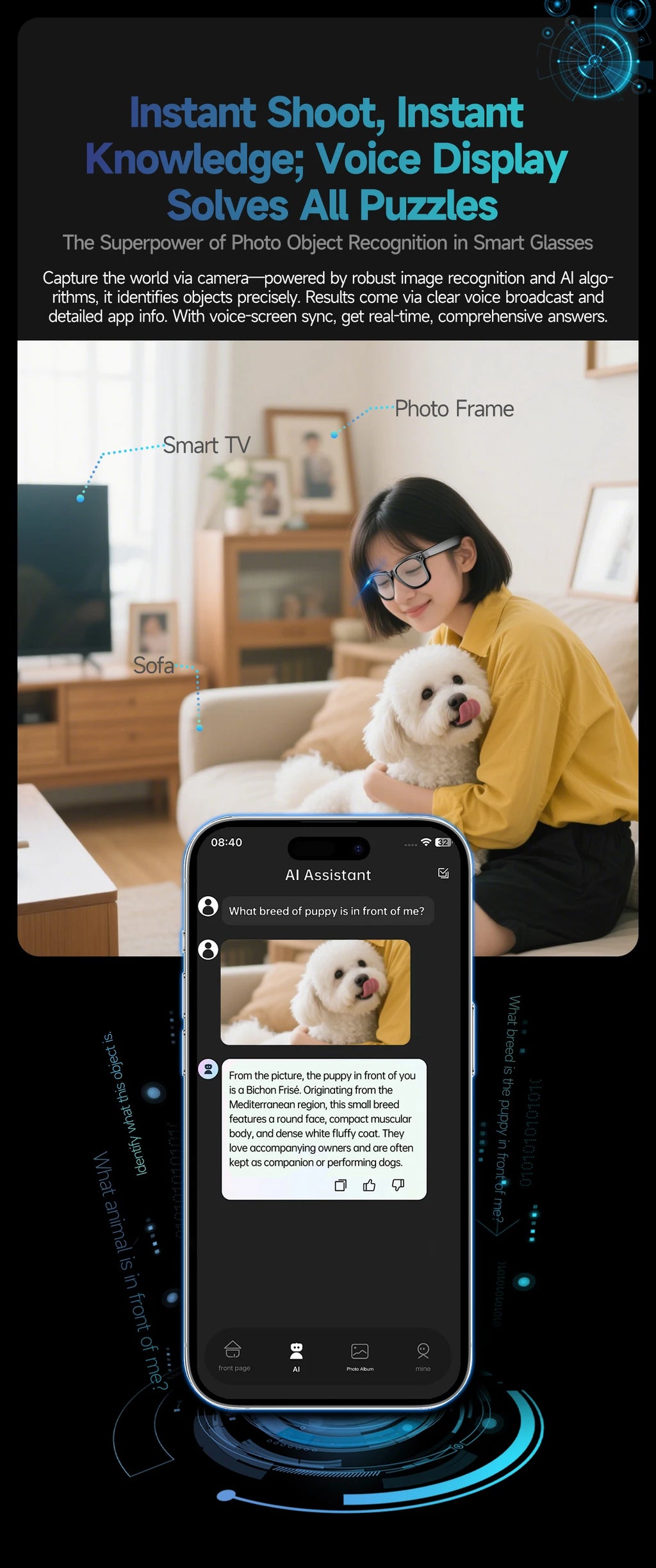 AI Smart Glasses with 8MP Camera Video Recording