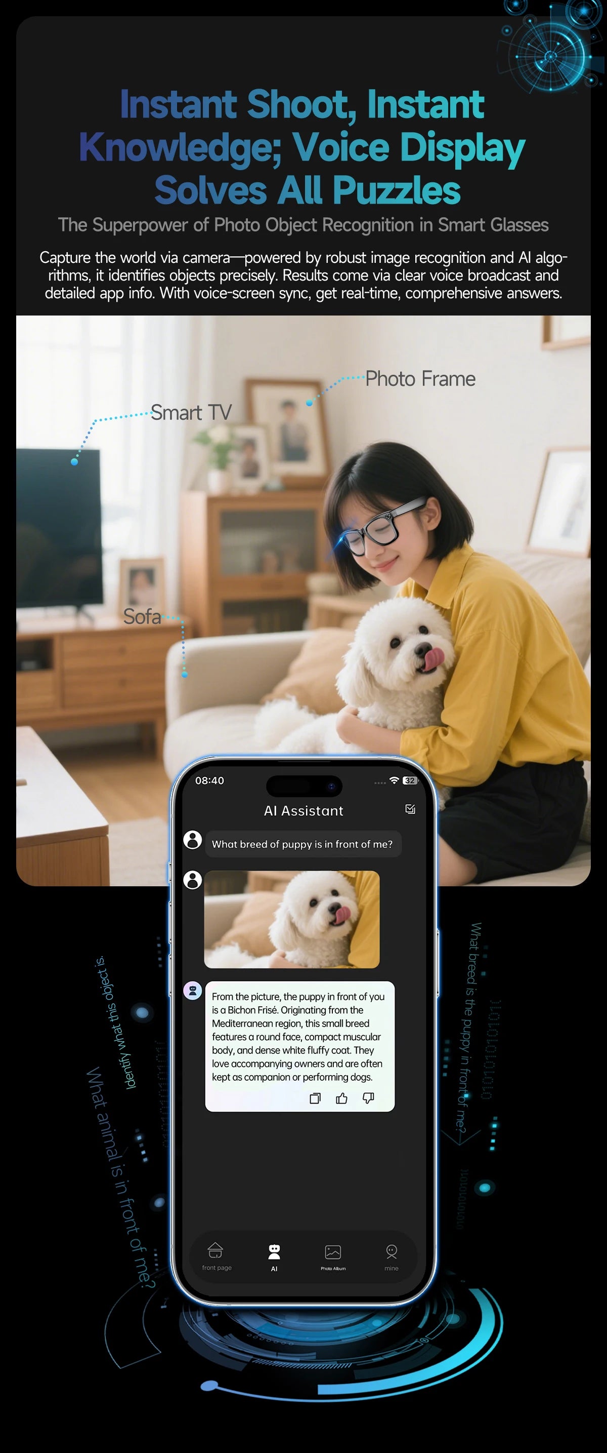 AI Smart Glasses with 8MP Camera Video Recording