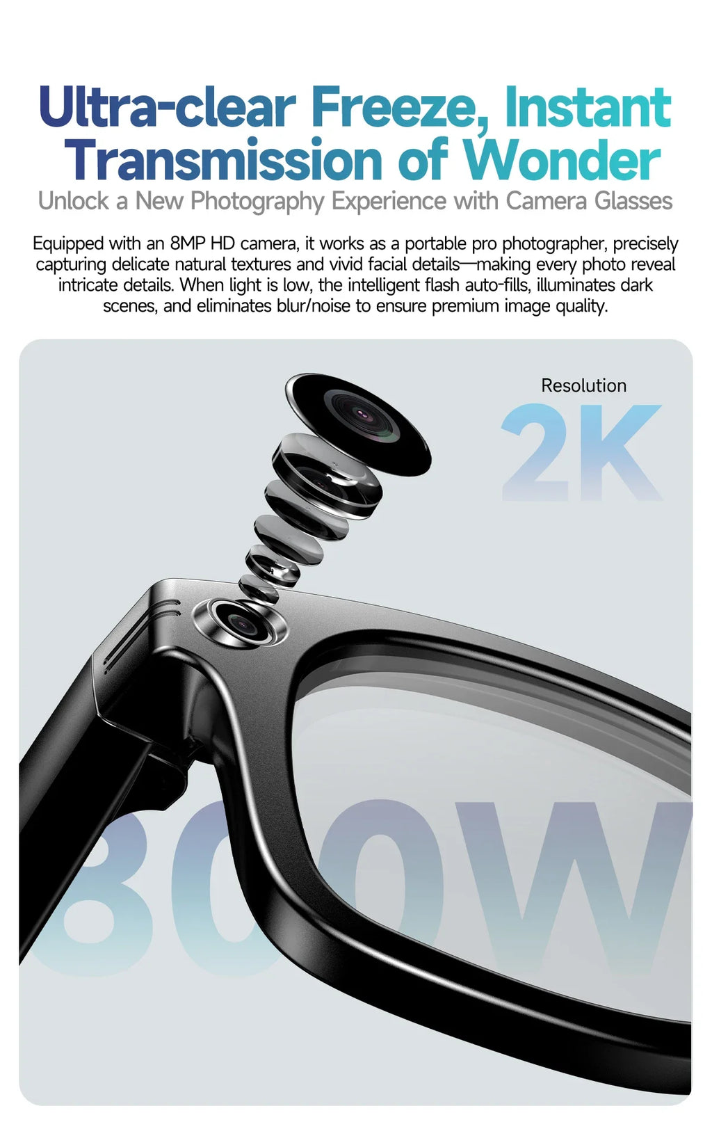 AI Smart Glasses with 8MP Camera Video Recording