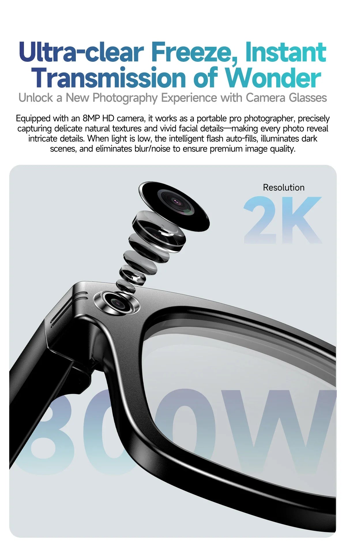 AI Smart Glasses with 8MP Camera Video Recording