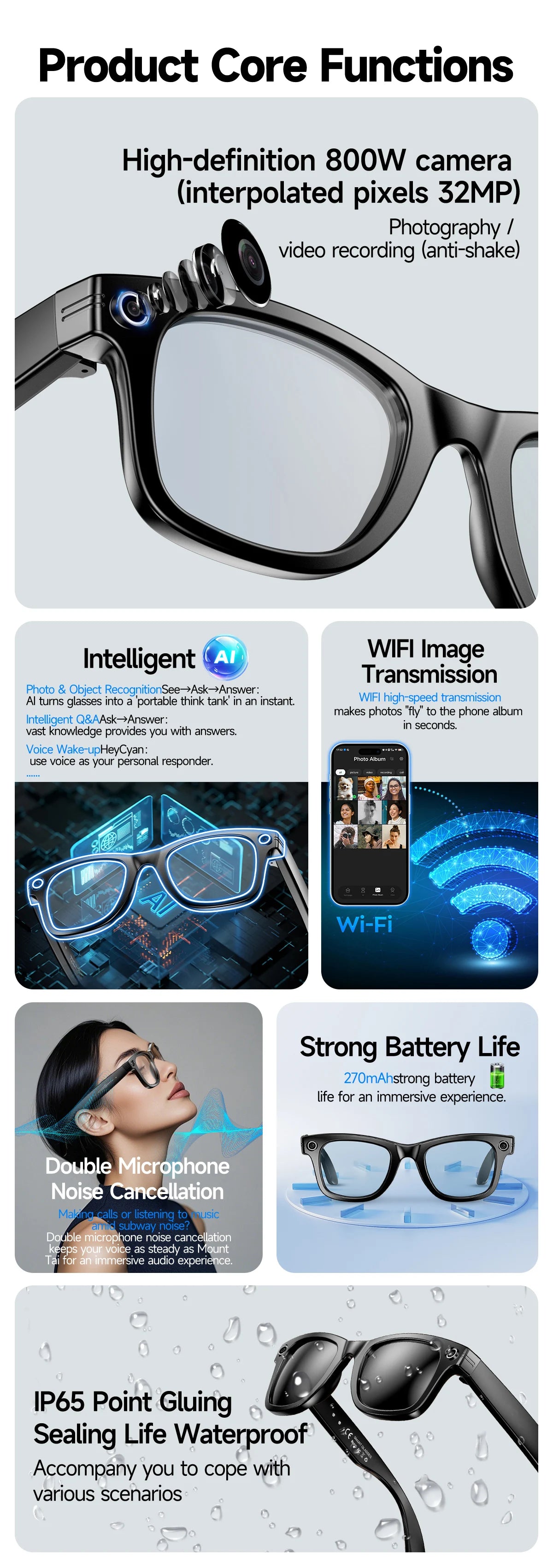 AI Smart Glasses with 8MP Camera Video Recording