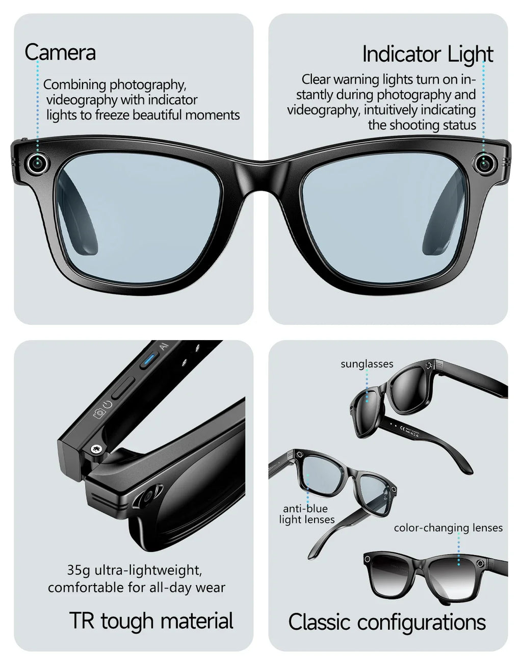 AI Smart Glasses with 8MP Camera Video Recording
