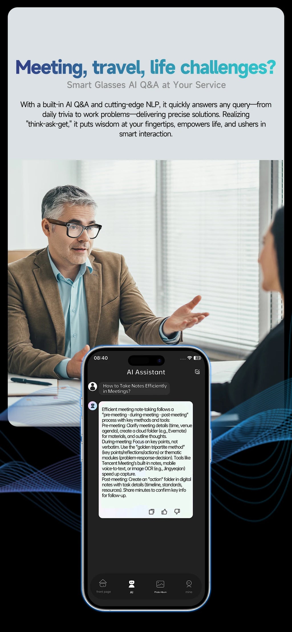 AI Smart Glasses with 8MP Camera Video Recording
